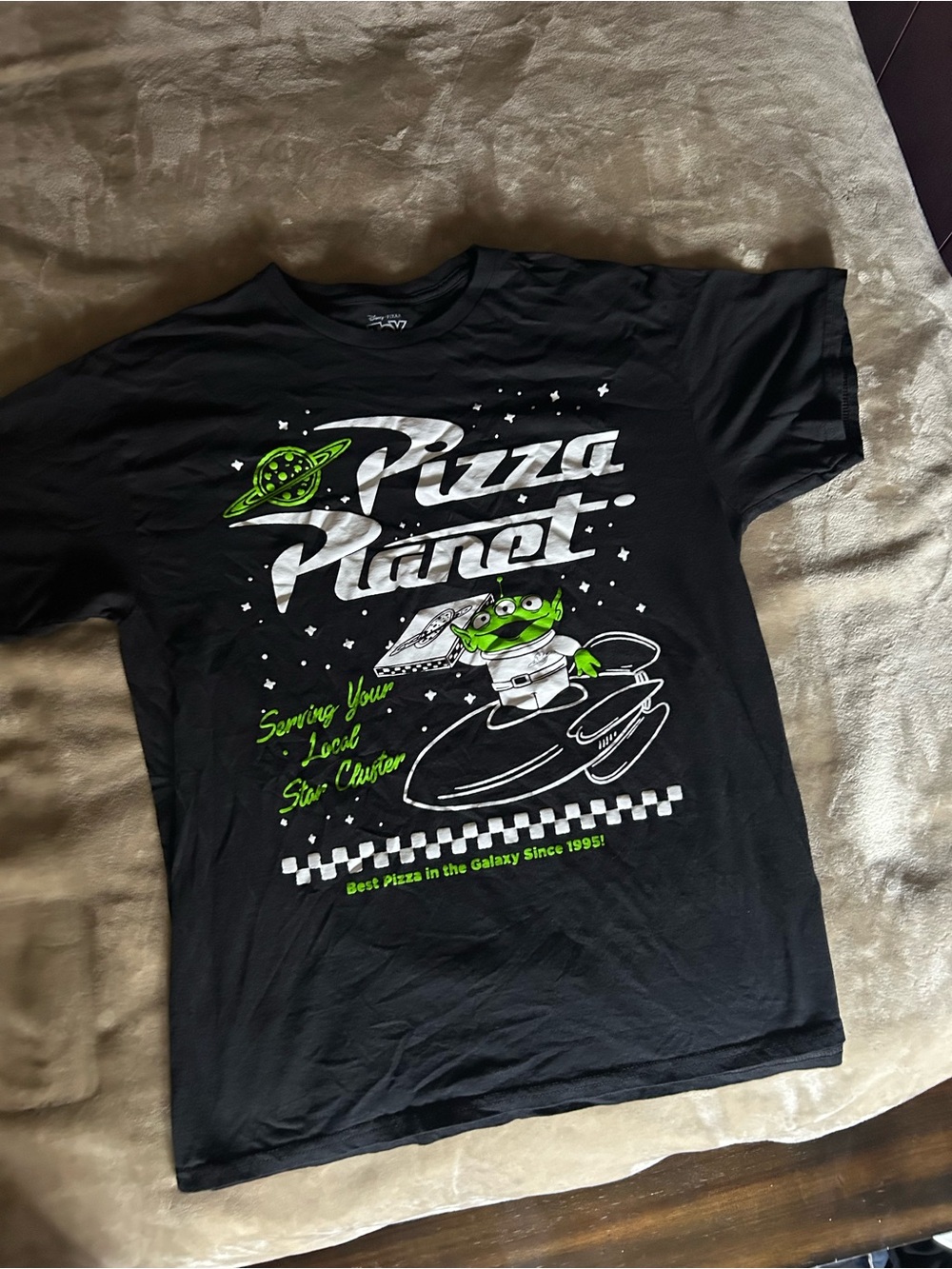 Disney Black Pizza Planet Alien Graphic Tee - Green & White Accents
